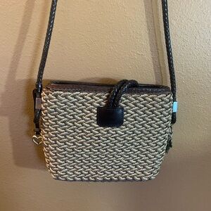Brighton Brown Woven Textile Braided Crossbody/Shoulder Bag Leather Trim